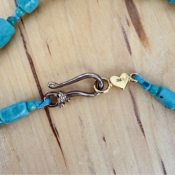 CHAN LUU Multi-beaded Turquoise Long Necklace w Crown Charm & Sterling 925 Clasp - Picture 11 of 16